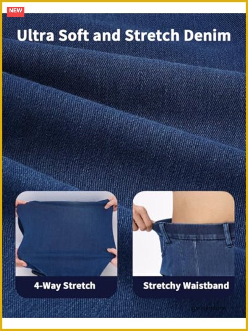 Women's Straight Leg Stretch Pull On High Waisted Comfort Jeans - Picture 3 of 5